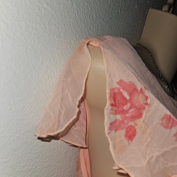 Studio Y Floral Chiffon Dress Pink Roses Ruffle Hem - Picture 3 of 6